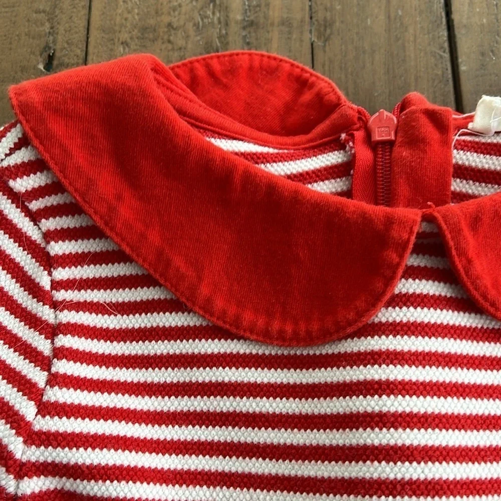Mini Boden red and white striped collared twirl dress